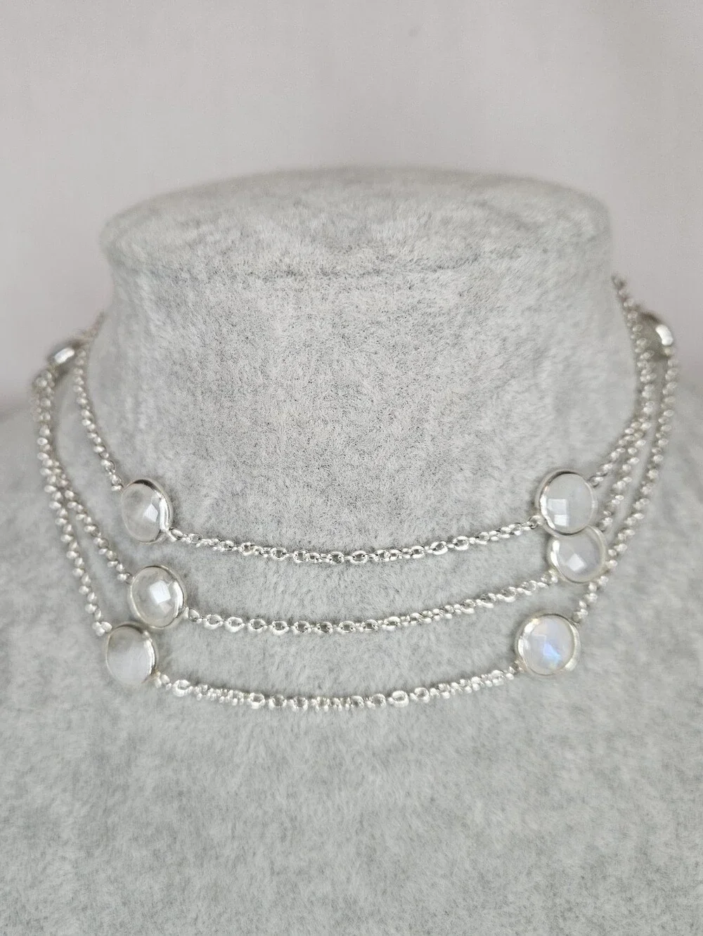 Sterling Silver Sri Lanka Moonstone Station Necklace 36